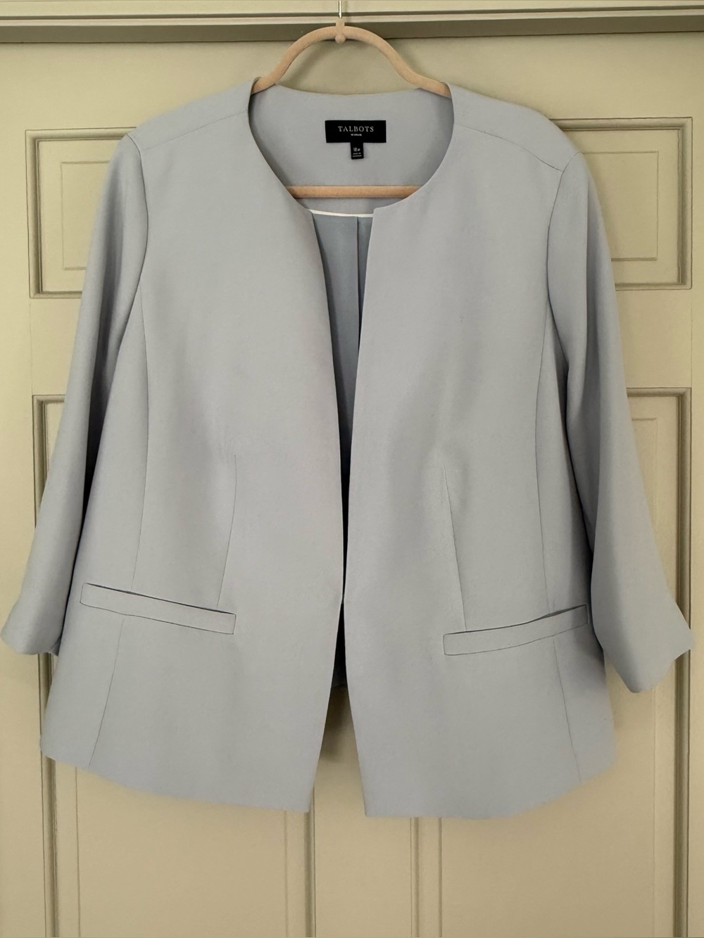 Talbots Woman Blazer 18W Light Blue Crepe Open Front Career Jacket